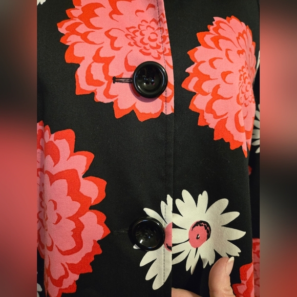 Sara Campbell Black Pink Floral Coat Size Medium Woman's Jacket R12 - Picture 8 of 11